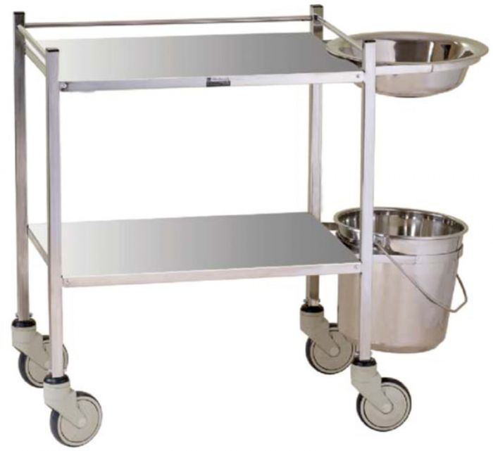 dressing trolley ms frame and ss top with bowl and bucket 